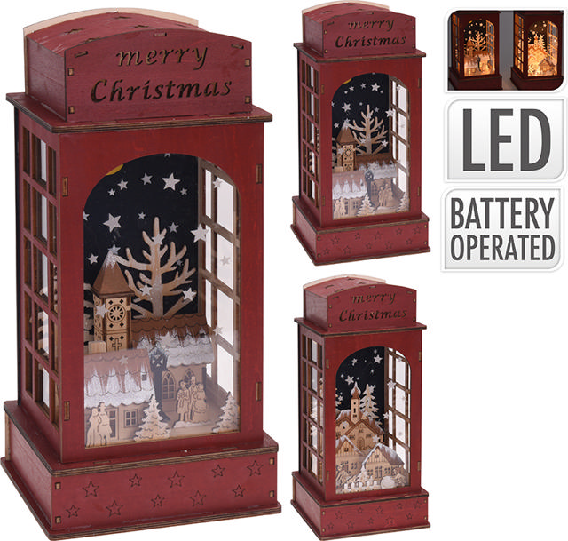 LANTERN WITH XMAS SCENE LED 2 ASSORTED DESIGNS