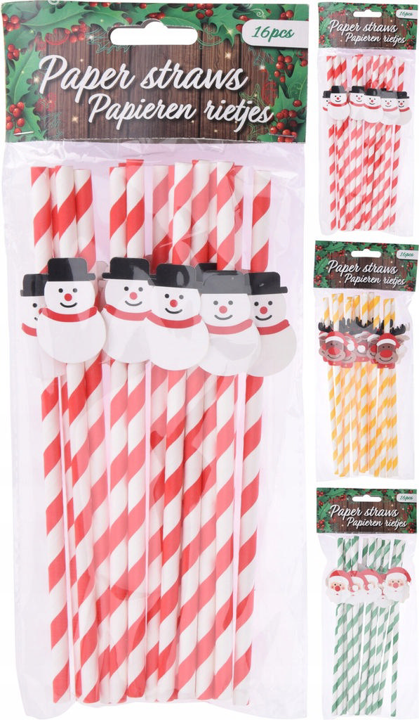 XMAS DRINKING STRAW PAPER 3 ASSORTED DESIGNS