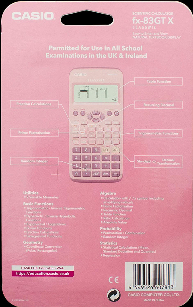 CASIO FX-83GTX SCIENTIFIC CALCULATOR PINK