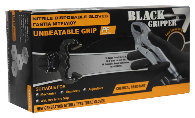 BLACK GRIPPER NITRILE GLOVES LARGE 100PCS