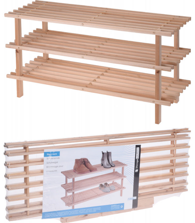 SHOE RACK FIR WOOD 3 LAYERS 77x26x40CM