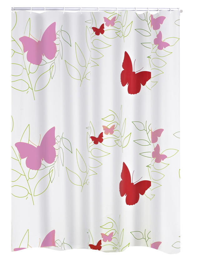 SHOWER CURTAIN VINYL 180X200 CM BUTTERFLIES RED