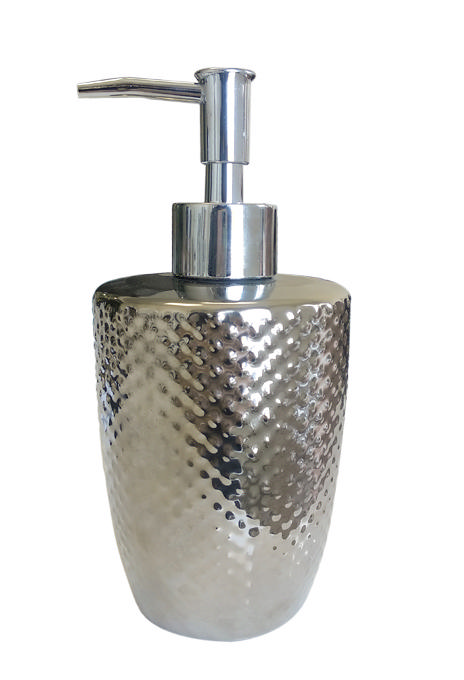 SOAP DISPENSER METAL/SILVER CERAMIC HAMMERED