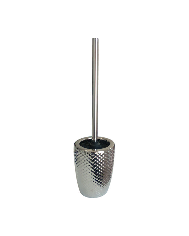 TOILET BRUSH METAL/SILVER CERAMIC HAMMERED