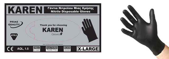 KAREN NITR BLACK DISPOSABLE GLOVES S 100PCS