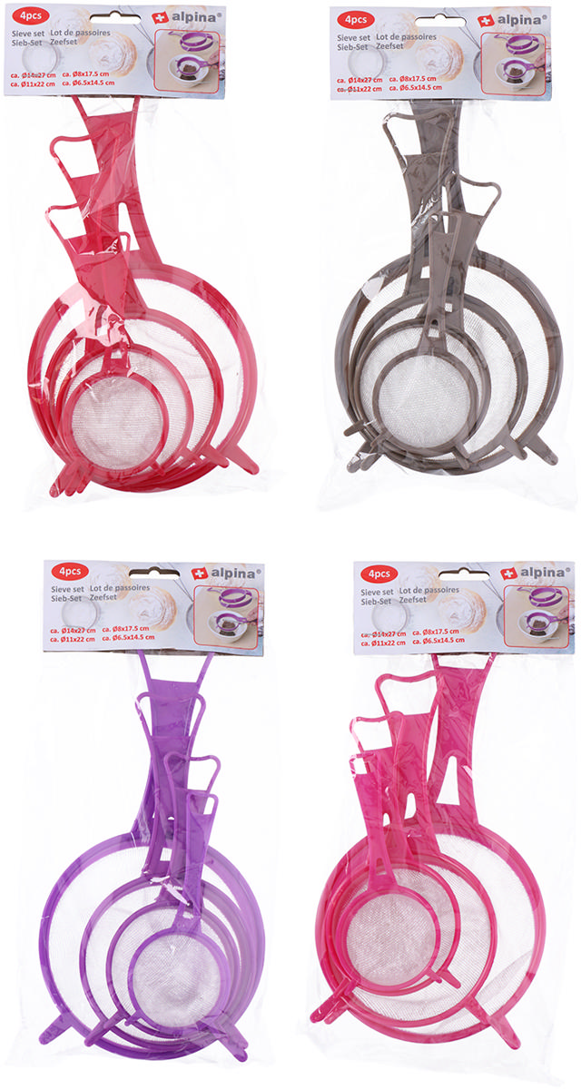 SIEVE SET 4PCS 4 ASSORTED COLOS  PLASTIC