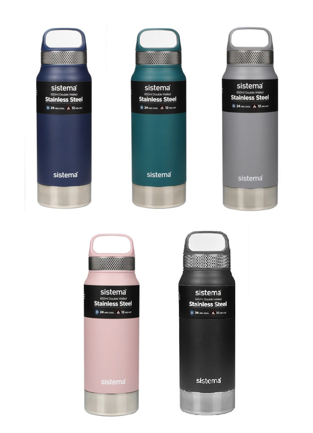 SISTEMA HYDRATION BOTTLE STAINLESS STEEL 650ML 5 ASSORTED COLORS