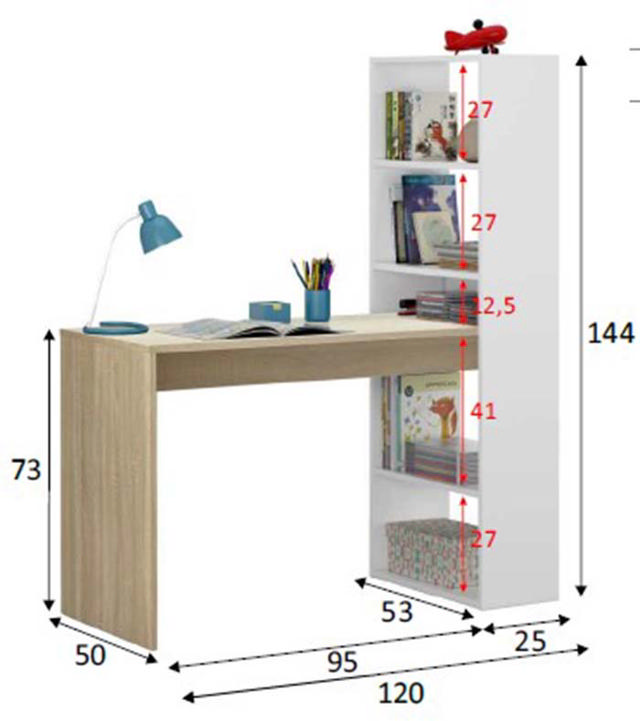 FORES DUPLO DESK WITH BOOKCASE 144X120X53CM OAK/WHITE 