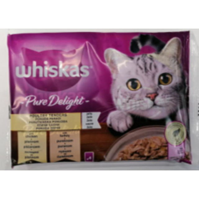 WHISKAS POUCH WET CAT FOOD PURE DELIGHT POULTRY SELECTION  4X85GR