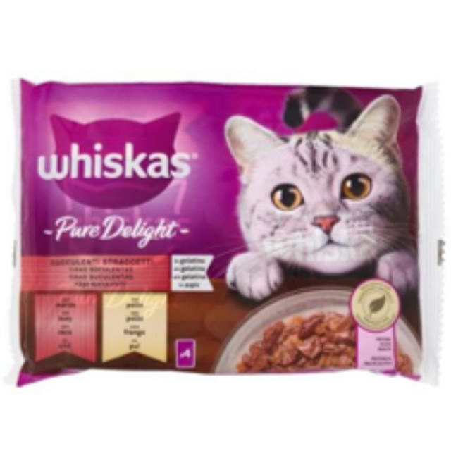 WHISKAS POUCH WET CAT FOOD PURE DELIGHT MEAT SELECTION  4X85GR