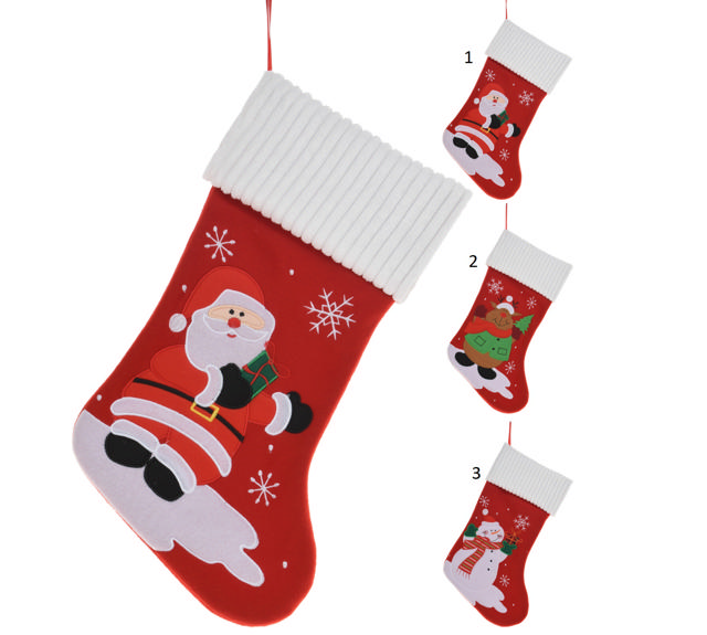 XMAS STOCKING 46CM 3 ASSORTED DESIGNS