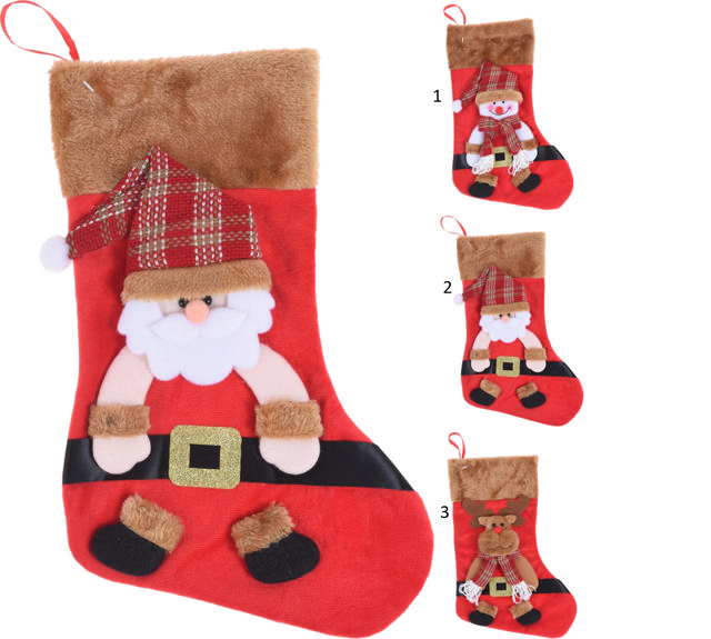 XMAS STOCKING 3D 38CM 3 ASSORTED DESIGNS