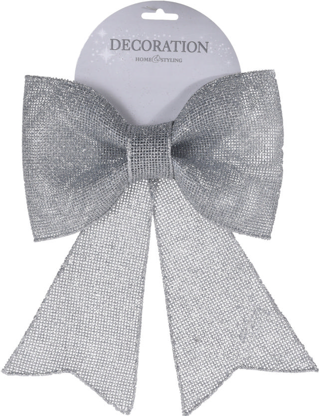 BOW 24CM GLITTER SILVER