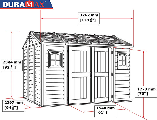 DURAMAX PLASTIC APEX SHED 10.5X8FT IVORY/BROWN