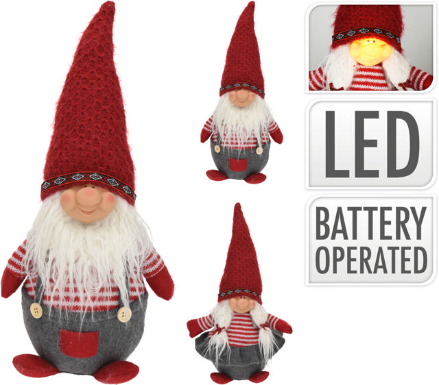 GNOME WITH LED 34CM 2ASS