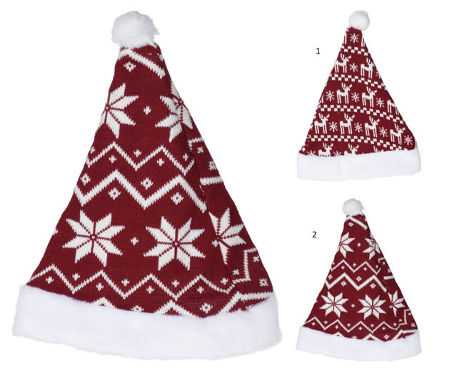 XMAS HAT RED/ WHITE 40CM 2 ASSORTED DESIGNS