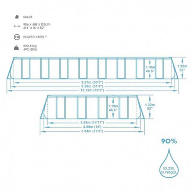 BESTWAY 56623 POWER STEEL FRAME ΟΡΘΟΓΩΝΙΑ ΠΙΣΙΝΑ 966X488X132CM