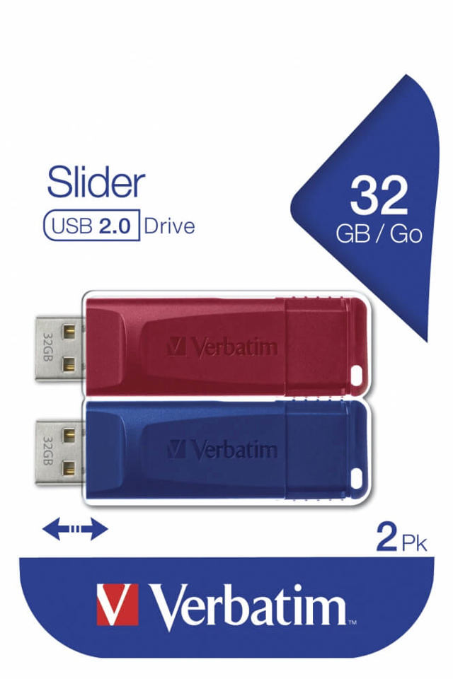 VERBATIM 32GB USB DRIVE BLUE /RED 2PCS