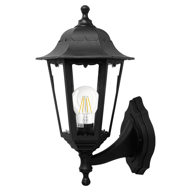 SUNLIGHT 1xE27 HEXAGONAL LANTERN POST LIGHT BLACK IP44 L222xH465MM