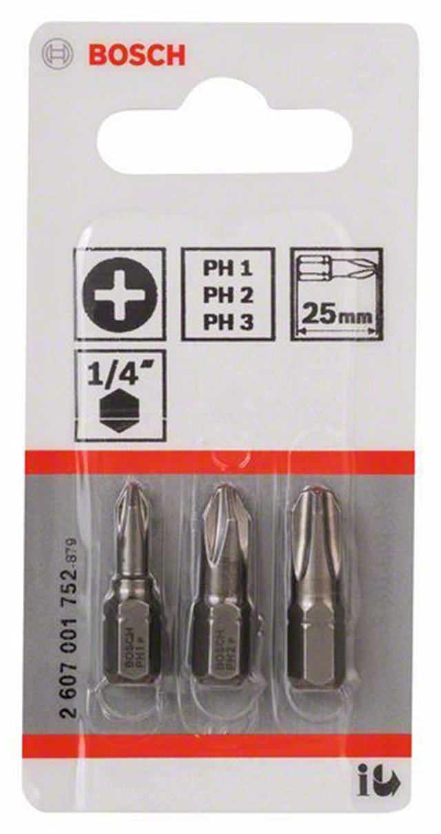 BOSCH EXTRA HART (PH) SCREWDRIVER BIT SET HARD 3PC