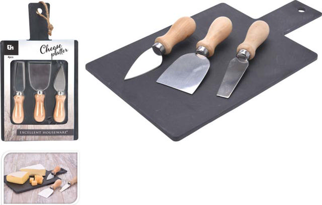 CHEESE SET 4PCS SLATE 30X17X3.5CM