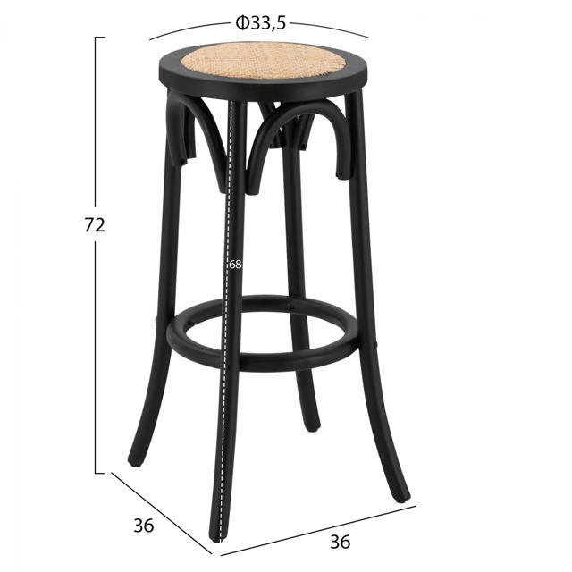 STOOL HM8751.02 WOODEN BLACK DIAMETER 36CM X H70CM