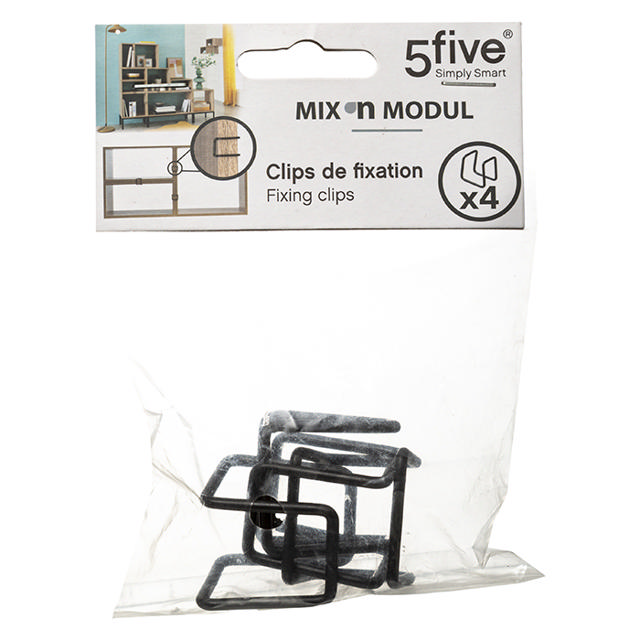 5FIVE 173696 SET 4 METAL CLIPS SHELF MIX BLACK