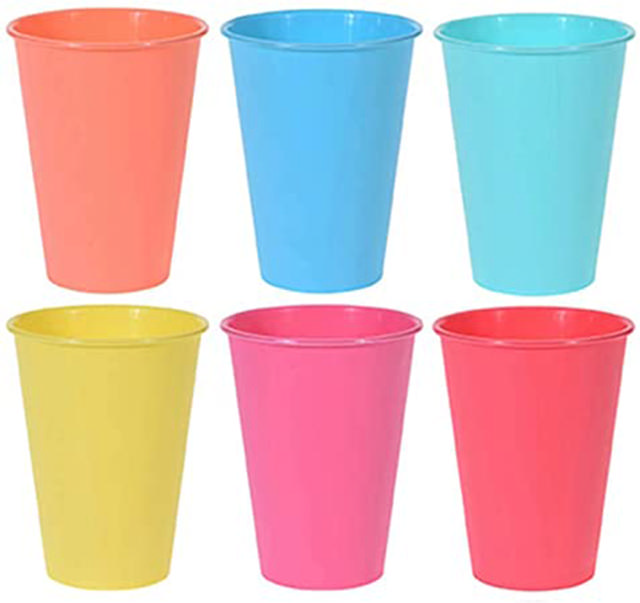 PLASTIC DRINKING CUPS 6 ASSORTED SET 6PCS 400ML