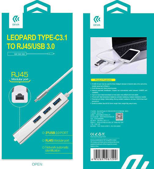 DEVIA LEOPARD ΠΡΟΣΑΡΜΟΓΕΑΣ TYPE-C3.1 TO RJ45/USB 3.1 (1000MBPS)