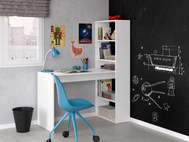 FORES DUPLO DESK WITH BOOKCASE 144X120X53CM WHITE