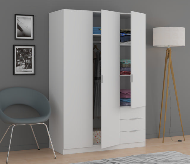 FORES LCX3230 WARDROBE 3 DOORS & 3 DRAWERS WHITE 180X121X52CM