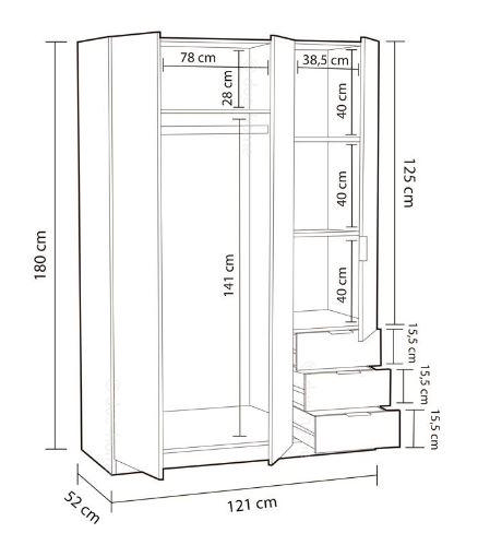 FORES LCX3230 WARDROBE 3 DOORS & 3 DRAWERS WHITE 180X121X52CM