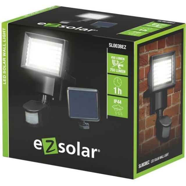 EZSOLAR LED SOLAR WALL FLOODLIGHT MOTION DETECTROR BLACK