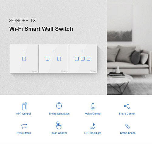 SONOFF T2 UK 1C WIFI SMART WALL TOUCH SWITCH WHITE