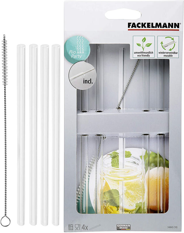 FACKELMANN STRAWS GLASS & BRUSH 4PCS