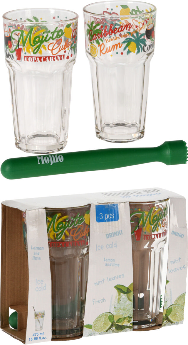 MOJITO SET GLASS WITH PESTLE