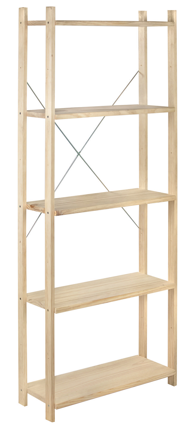 ASTIGARRAGA SOLID PINE WOOD SHELF WITH 5 SHELVES 175CM X 65CM X 25CM ADJUSTABLE HEIGHT