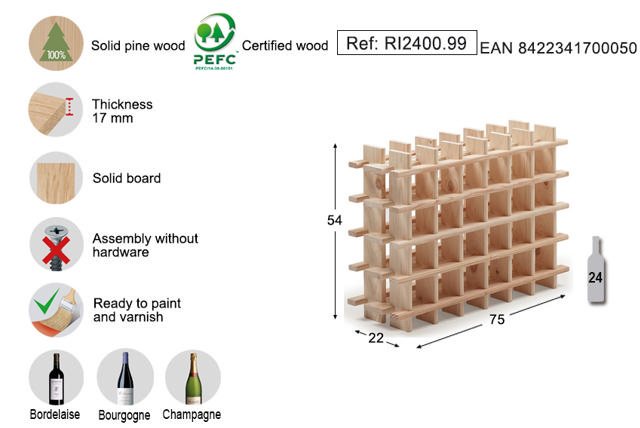 ASTIGARRAGA SOLID PINE 24 BOTTLES WOOD WINE RACK 17MM