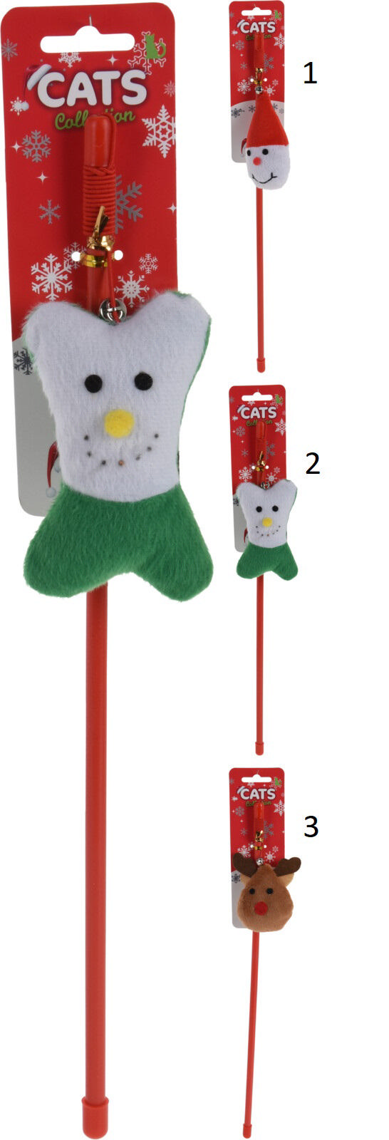 CAT TOY STICK 45CM 3 ASSORTED DESIGNS