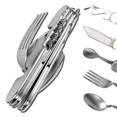 CAMP ACTIVE  CAMPING CUTLERY SET STEINLESS STEEL 6-IN-1