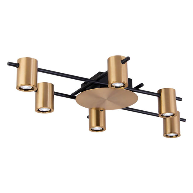 SUNLIGHT 'LYDIA' 6xGU10 (MAX.6x40W) CEILING LIGHT BLACK+BRASS L750xW400xH120MM