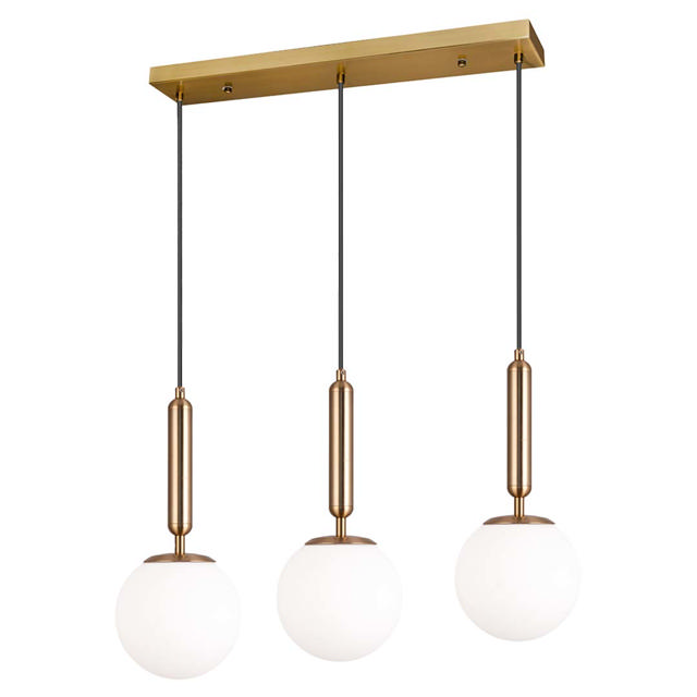 SUNLIGHT 'PAULO' 3xE27 (MAX.3x40W) PENDANT LIGHT BRASS+FROSTED GLASS L670xH1200MM