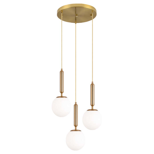 SUNLIGHT 'PAULO' 3xE27 (MAX.3x40W) PENDANT LIGHT ROUND BRASS+FROSTED GLASS Ø270xH1200MM