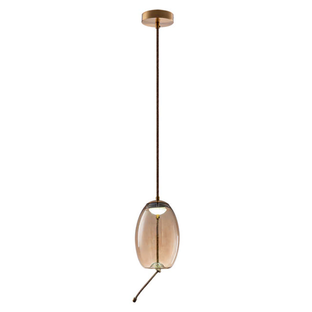 SUNLIGHT 'SHARD' LED 4W PENDANT LIGHT BRASS+AMBER GLASS 200LM 3000K Ø170xH1200MM