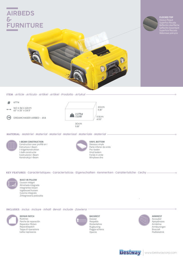 BESTWAY 67714 AIRBED CAR 4X4 160X84X62CM