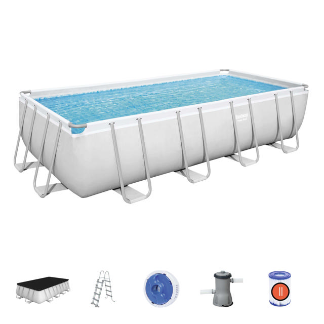 BESTWAY 56670 POWER STEEL RECTANGULAR FRAME POOL 488X244X122CM WHITE