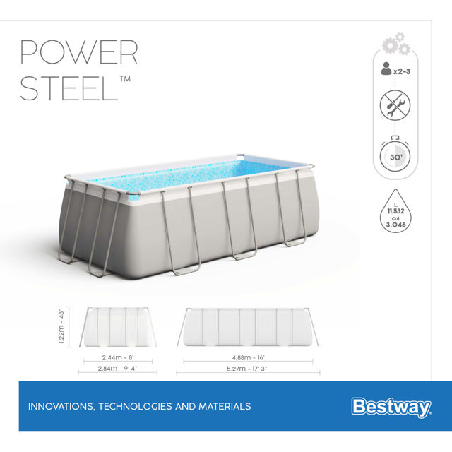 BESTWAY 56670 POWER STEEL RECTANGULAR FRAME POOL 488X244X122CM WHITE