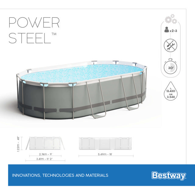 BESTWAY 56710 POWER STEEL FRAME OVAL POOL 549X274X122CM GRAY