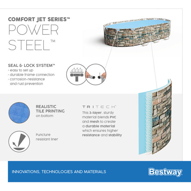 BESTWAY 56719 POWER STEEL ΟΒΑΛ ΠΙΣΙΝΑ ΜΕ ΠΛΑΙΣΙΟ 610X366X122CM ΤΟΥΒΛΑΚΙ