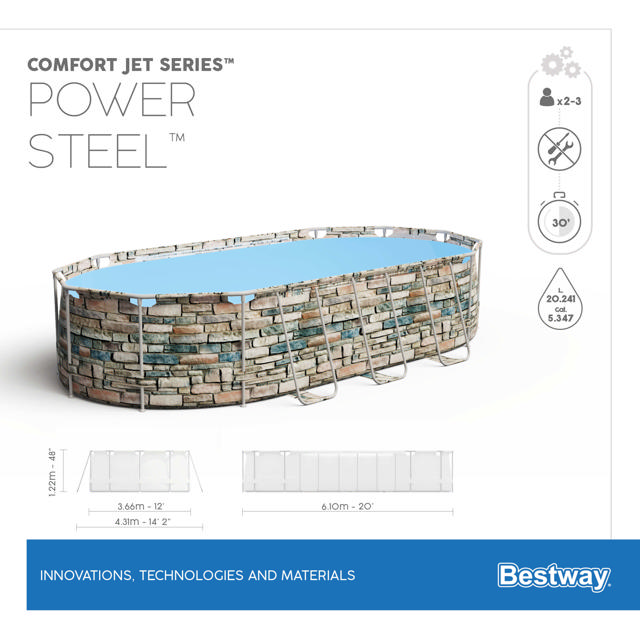 BESTWAY 56719 POWER STEEL ΟΒΑΛ ΠΙΣΙΝΑ ΜΕ ΠΛΑΙΣΙΟ 610X366X122CM ΤΟΥΒΛΑΚΙ